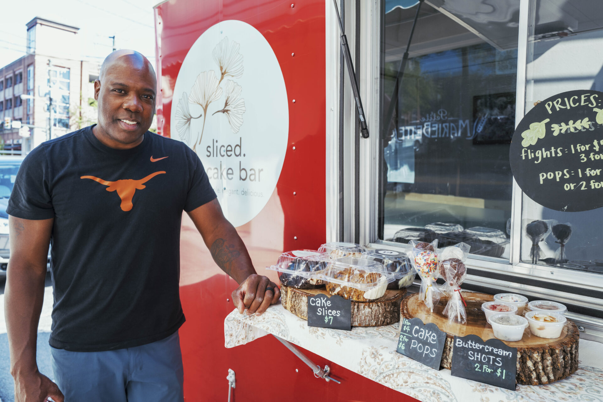 Rock Watson with the mobile cake-bar, a Black-owned business in Charlottesville