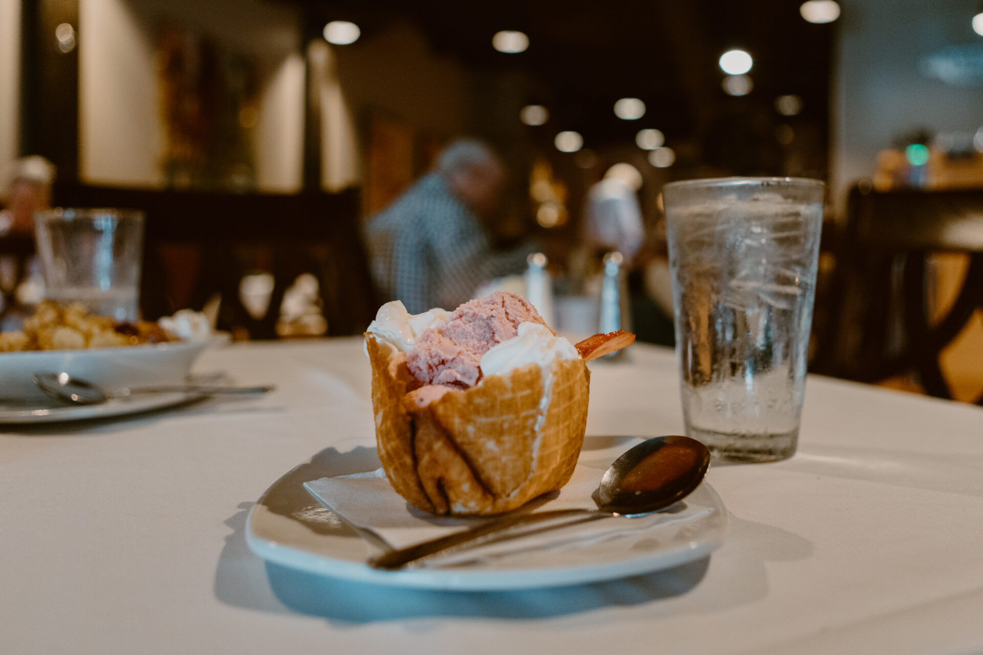 Homemade ice cream in a waffle cone at Christine's Farm to Fork