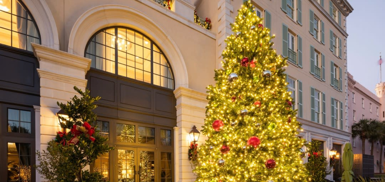 A Christmas tree outside of Hotel Bennett, one of the holiday destinations in the South