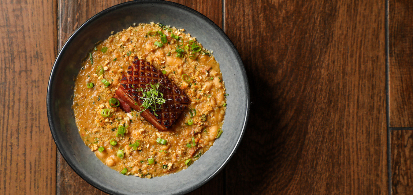 Creole White Bean Cassoulet with Braised Pork Belly