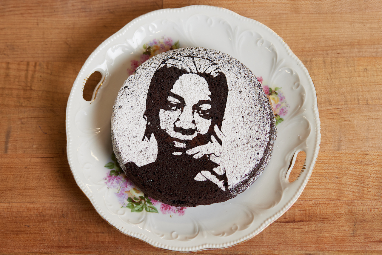 The flourless chocolate cake with Edna Lewis stencil from MarieBette Cafe and Bakery in Charlottesville, Virginia