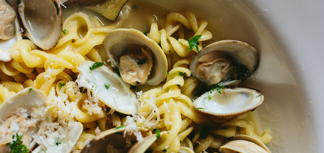 Clams and noodles for the beer and food pairing for the Bibo Pilsner
