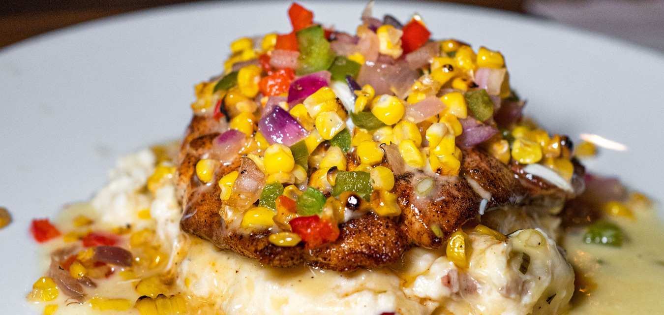 Chapel Hart recommends the delectable broiled fish with corn, and green and red peppers. 