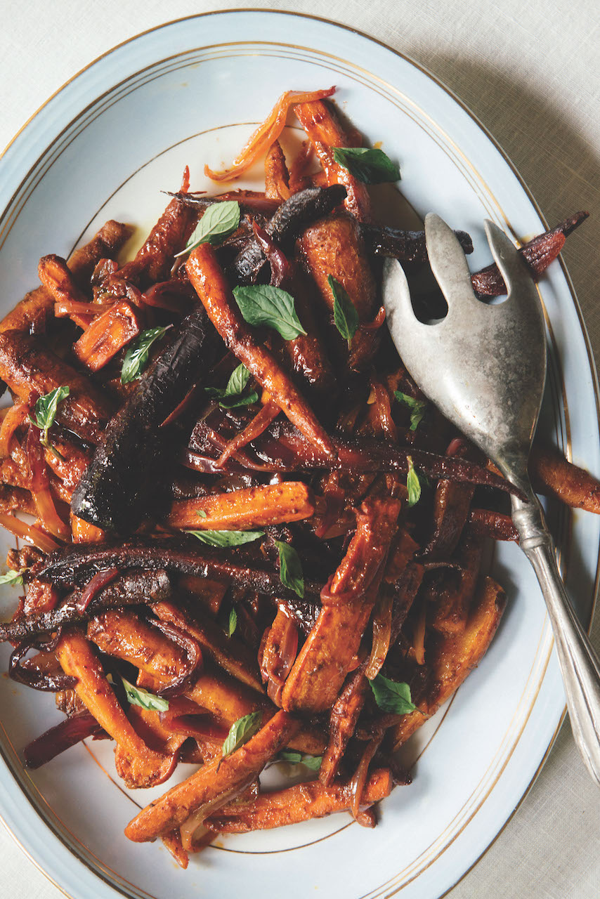 Platter of Moroccan carrots at the Hanukkah table