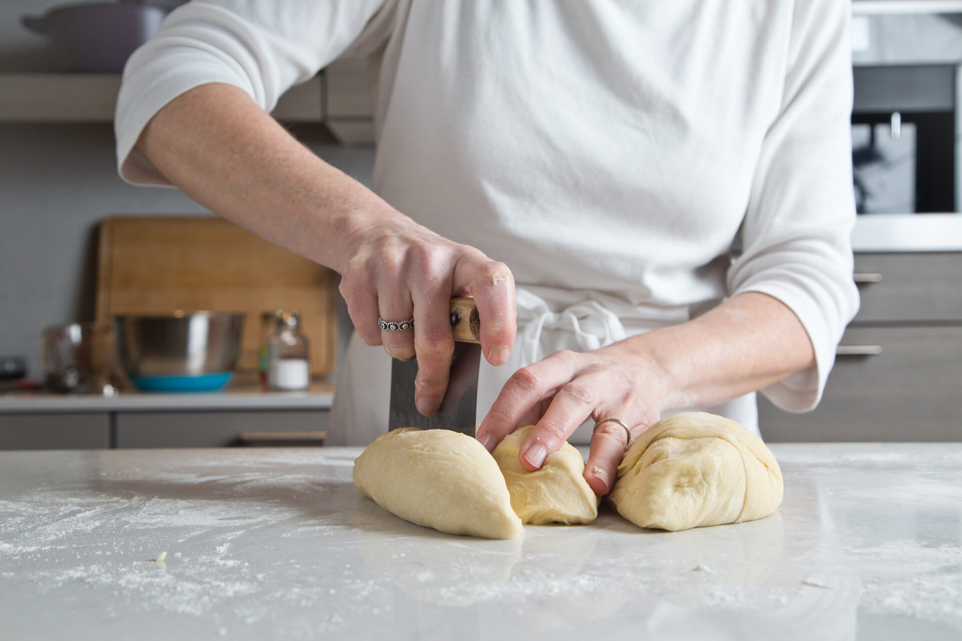 Challah Step 3: Dividing dough