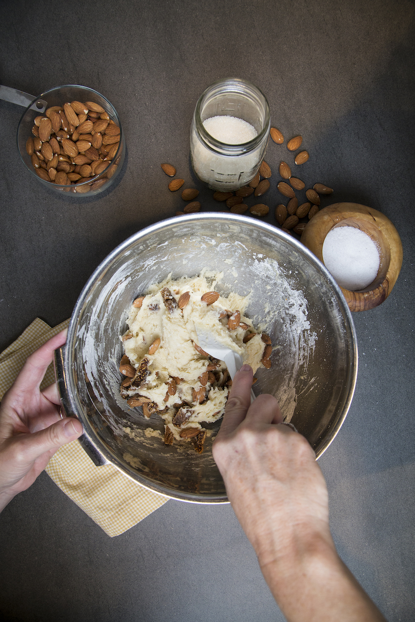 How to make biscotti step 3: fold in almonds and figs