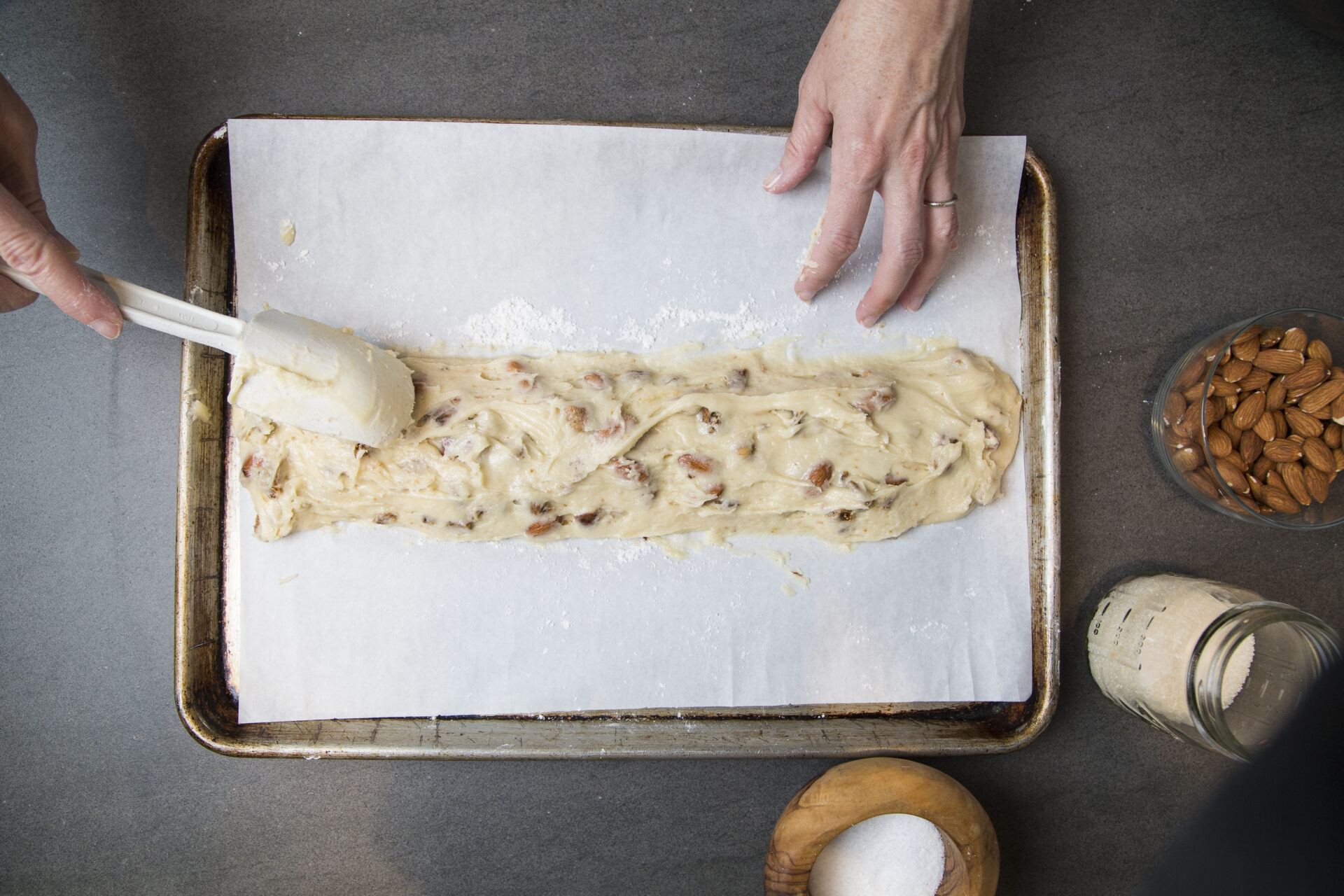How to make biscotti step 4: Shape dough into a log
