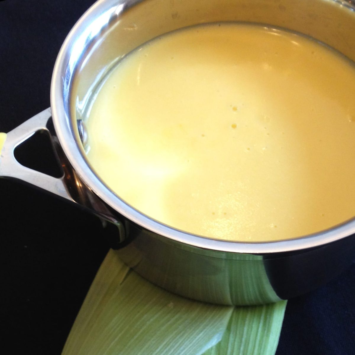 Corn butter sauce in a pot