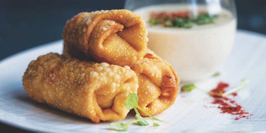 Hot Brown Spring Rolls are a bite-sized Kentucky Derby Food Idea 