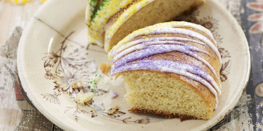 Slice of traditional king cake