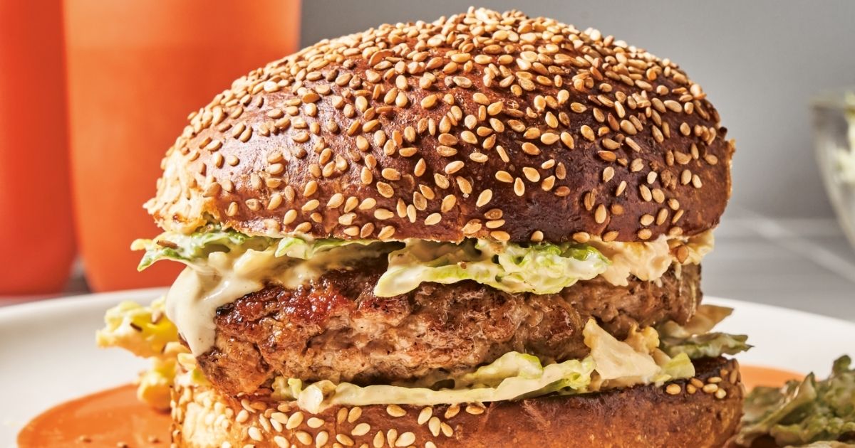 That sounds so good: Pork burger with Cabbage Slaw with That Sounds So Good