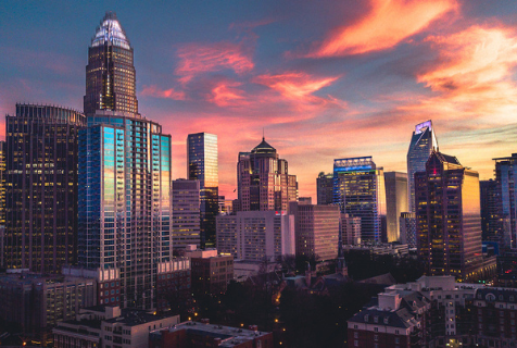 Charlotte, NC, skyline at sunset