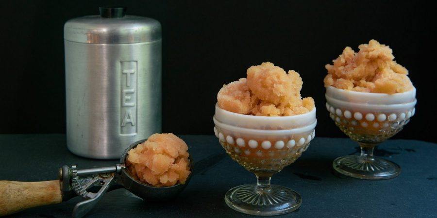 2 dishes of peach iced tea sorbet 
