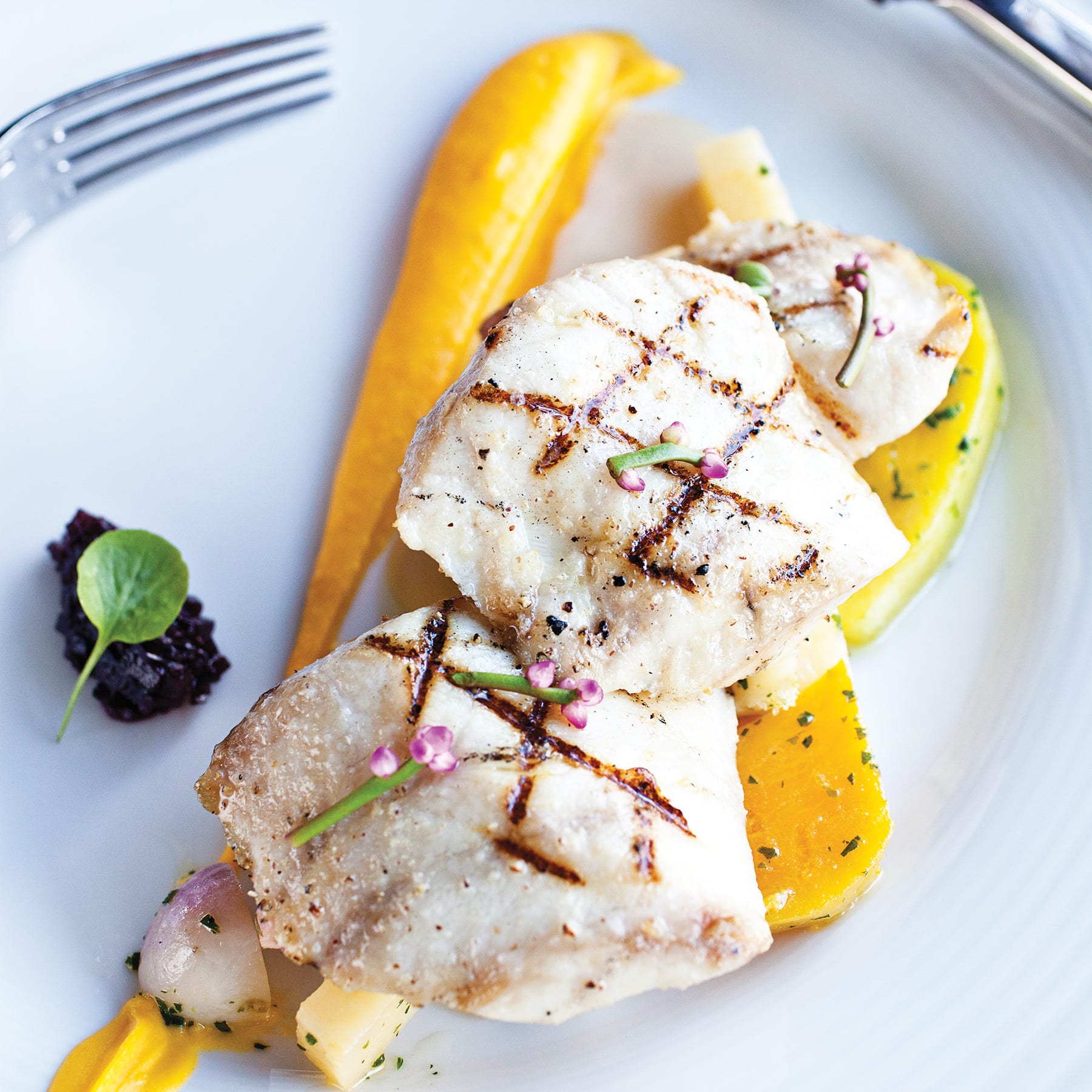 Grilled Cobia with Roasted Root Vegetables