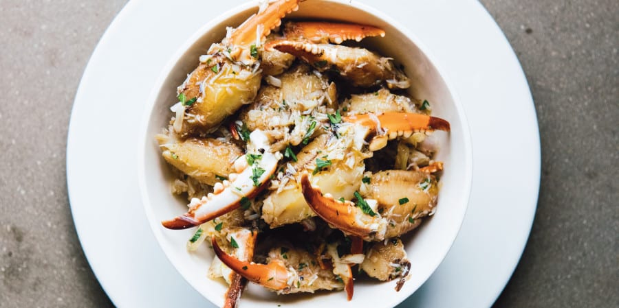 Marinated Louisiana Crab in a bowl, one of the most popular recipes for June