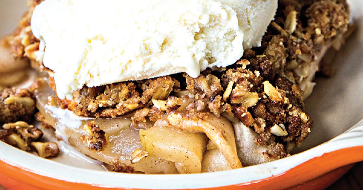Apple Crumble topped with ice cream