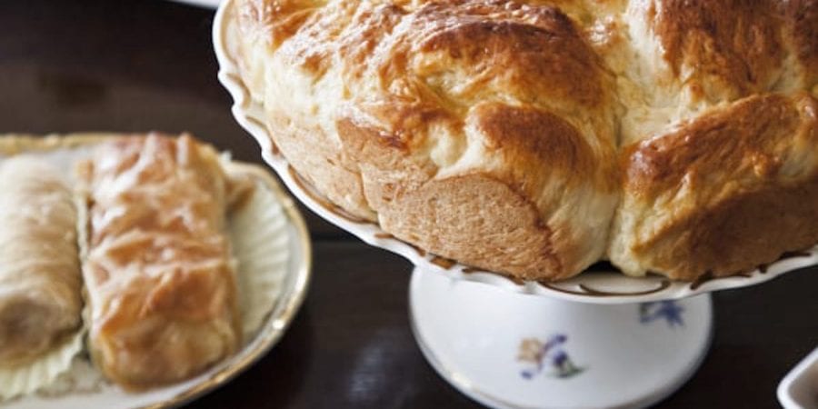 Loaf of tsourekia, a sweet, Easter bread