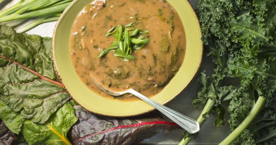 gumbo for mardi gras served with greens 