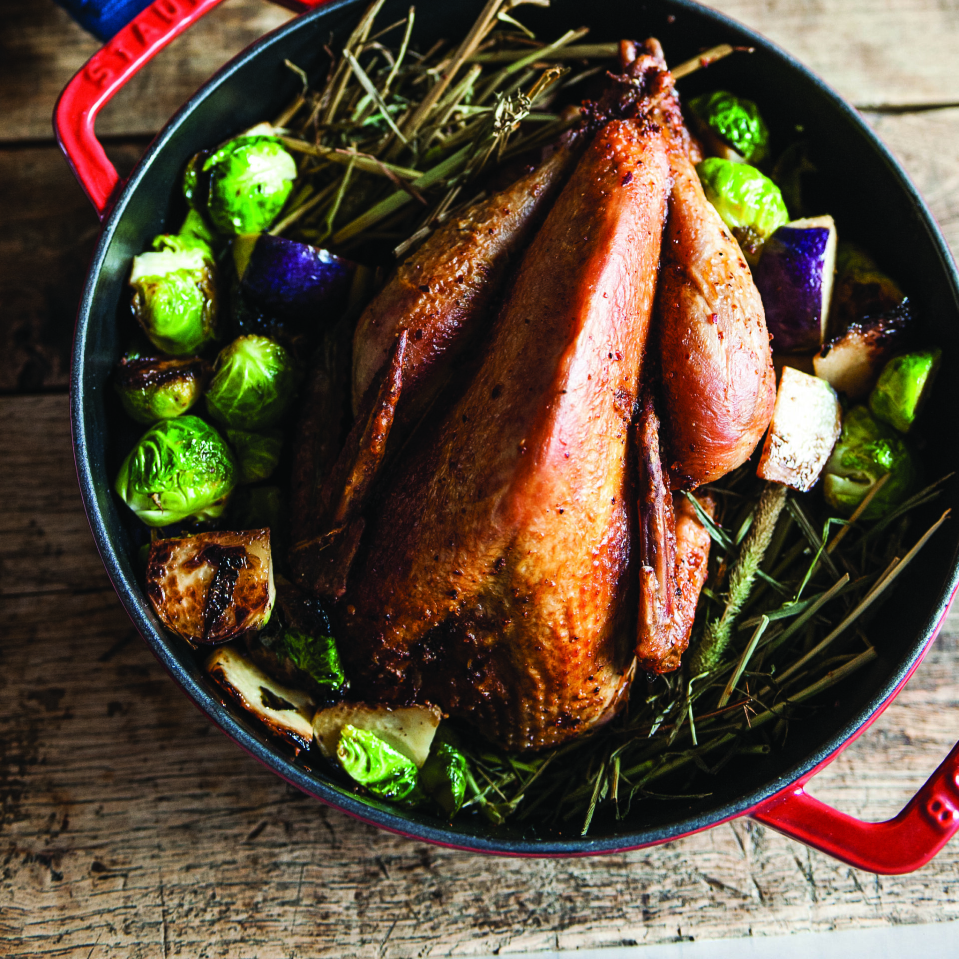 Hay-roasted-pheasant-with-Brussels-sprouts