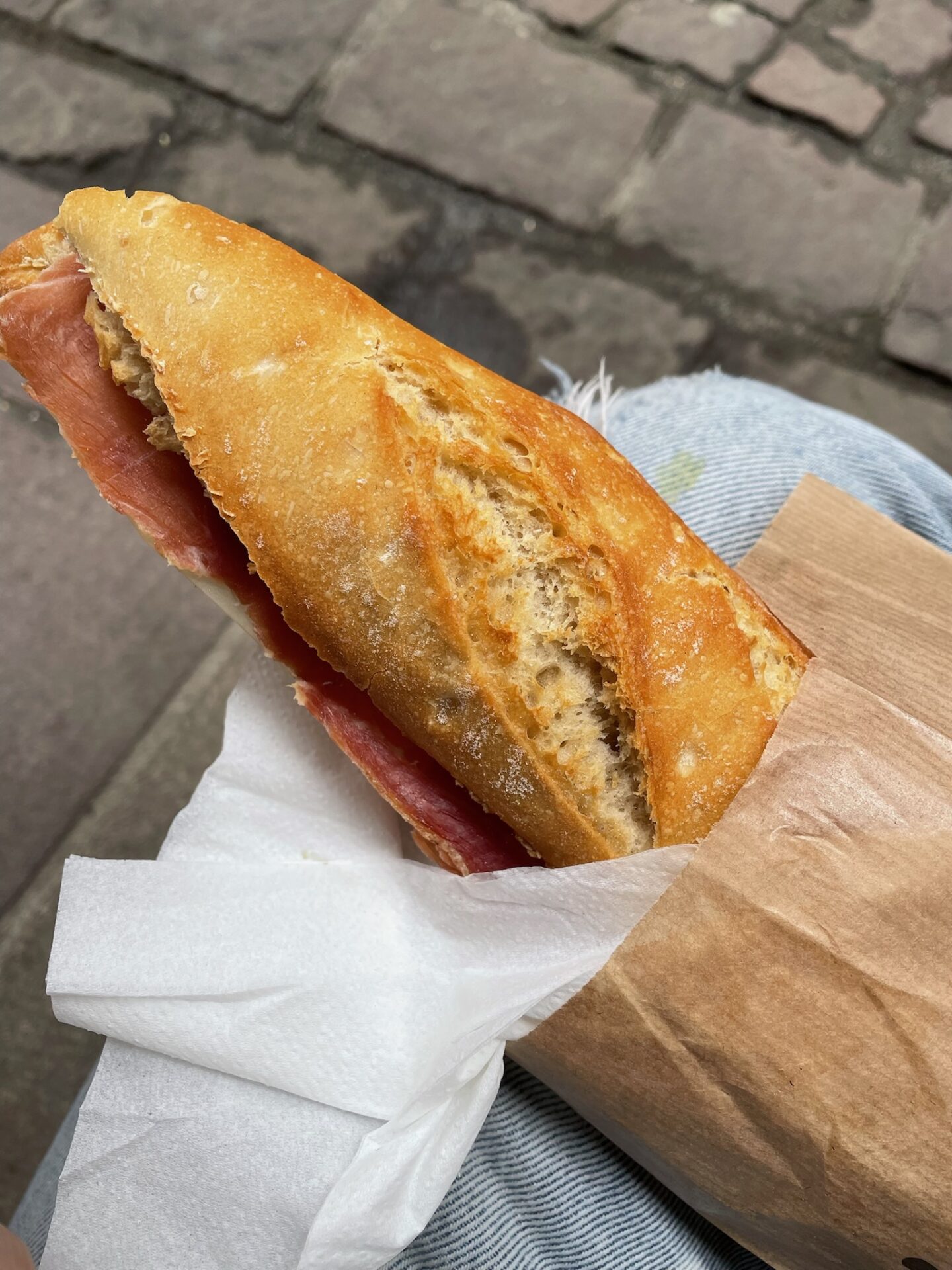 Ham baguette enjoyed on the Camino de Santiago