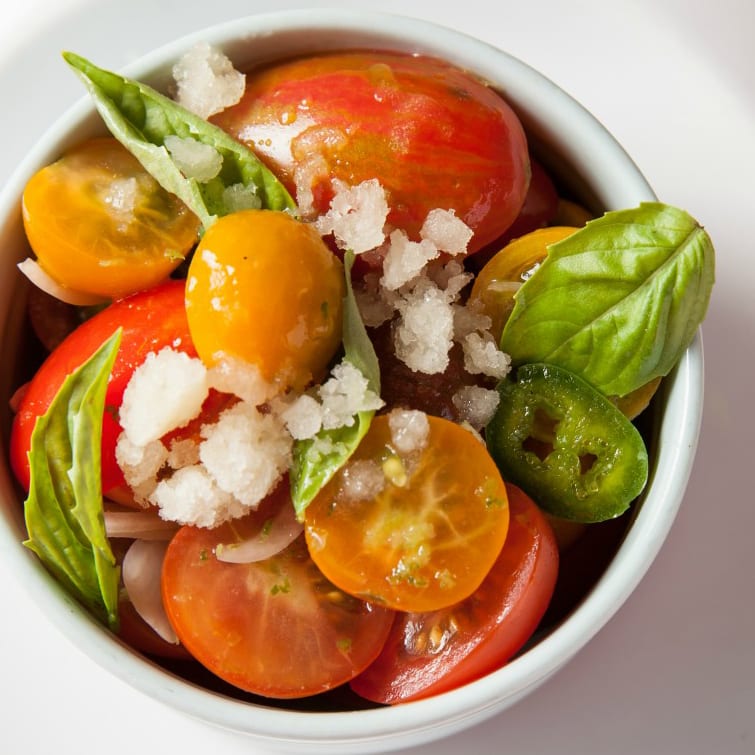 Tomato Ceviche with Cucumber-Lime Granita from Chef Chris Rainosek of The Noble South
