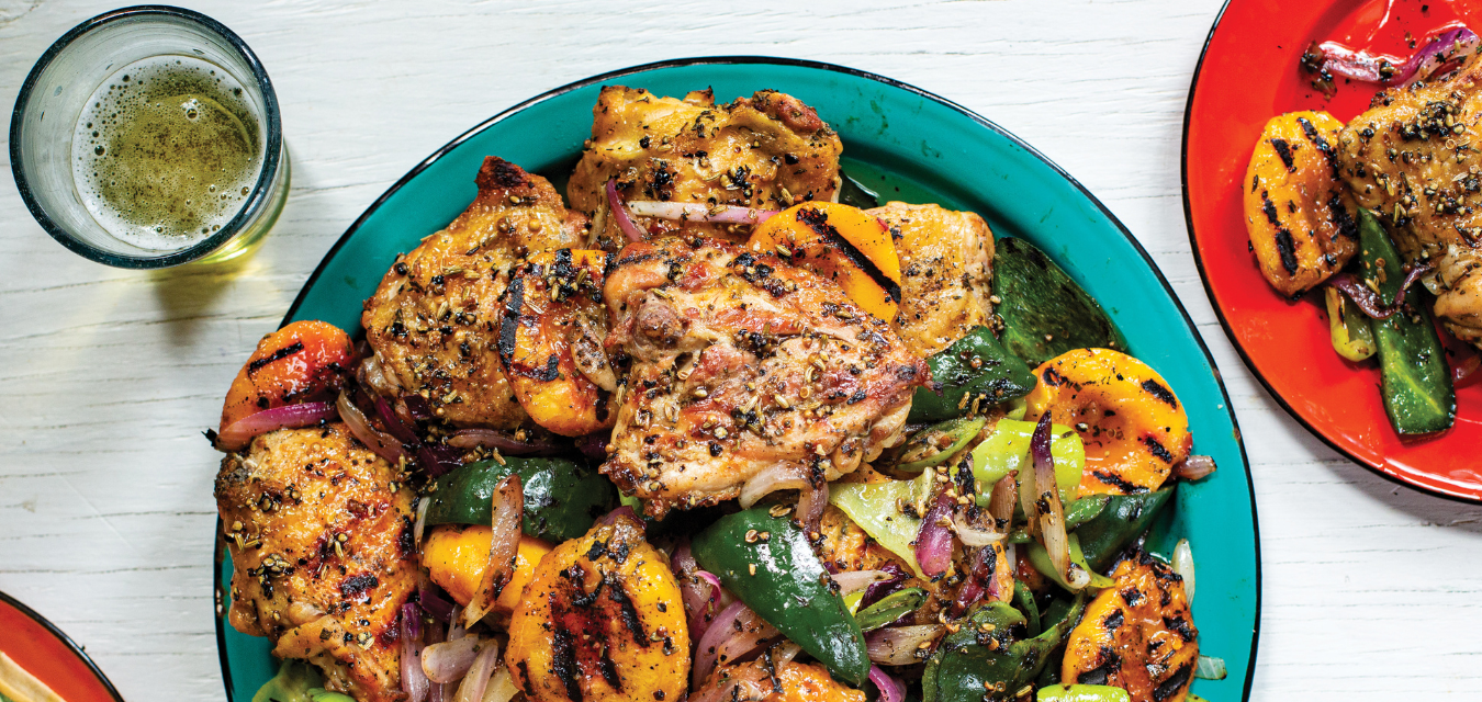 Grilled Chicken with Peaches, Chiles, and Spiced Honey