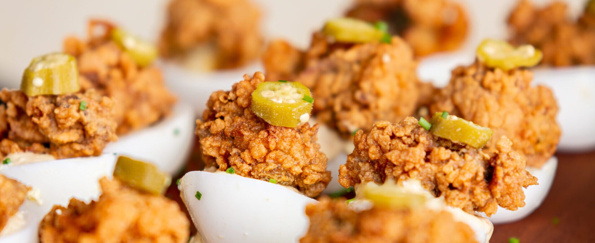 Fried oyster deviled eggs