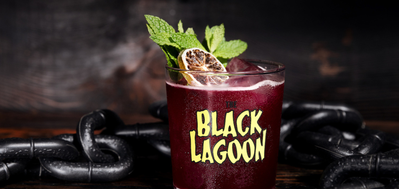 Black Lagoon's cocktail Blood Rave in a short glass