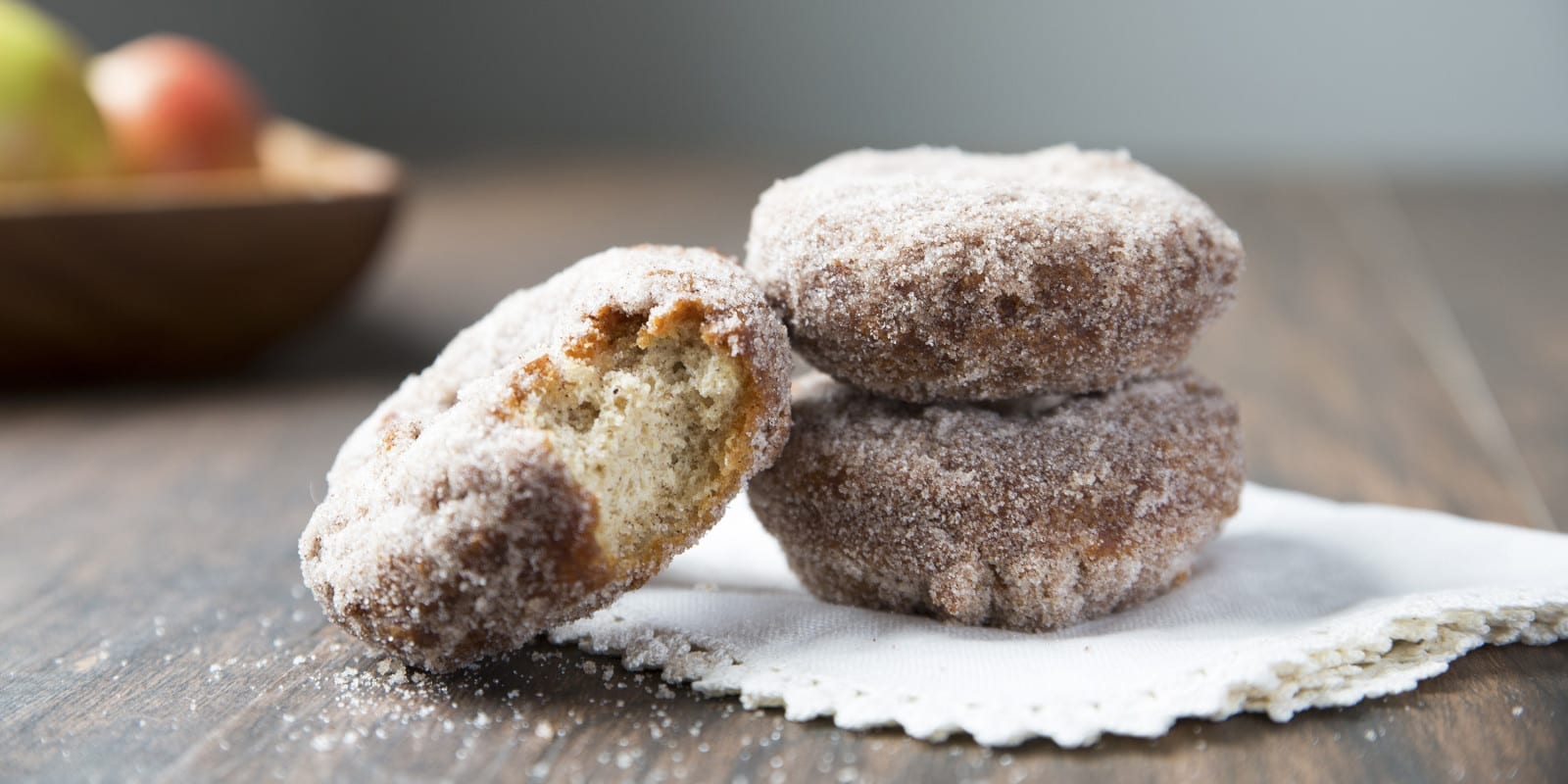 Apple Recipes include these apple cider donuts, 3-stacked.