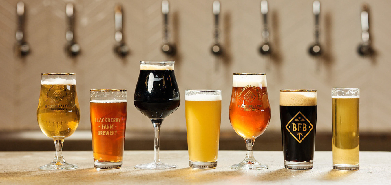 Line up of six fall beers in a taproom