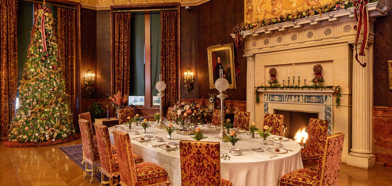 The Biltmore dining room decorated for Christmas 