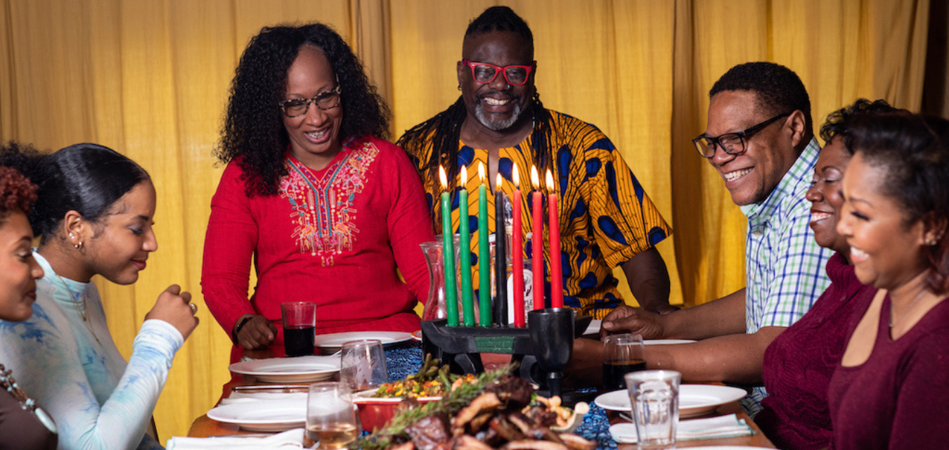 Matthew and Tia Raiford gathered with friends at their Kwanzaa table