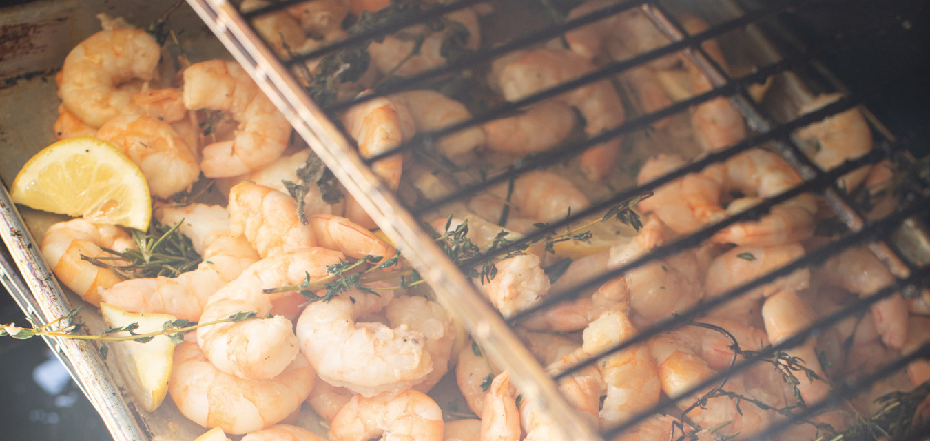 Roasted rosemary shrimp cooking in the oven