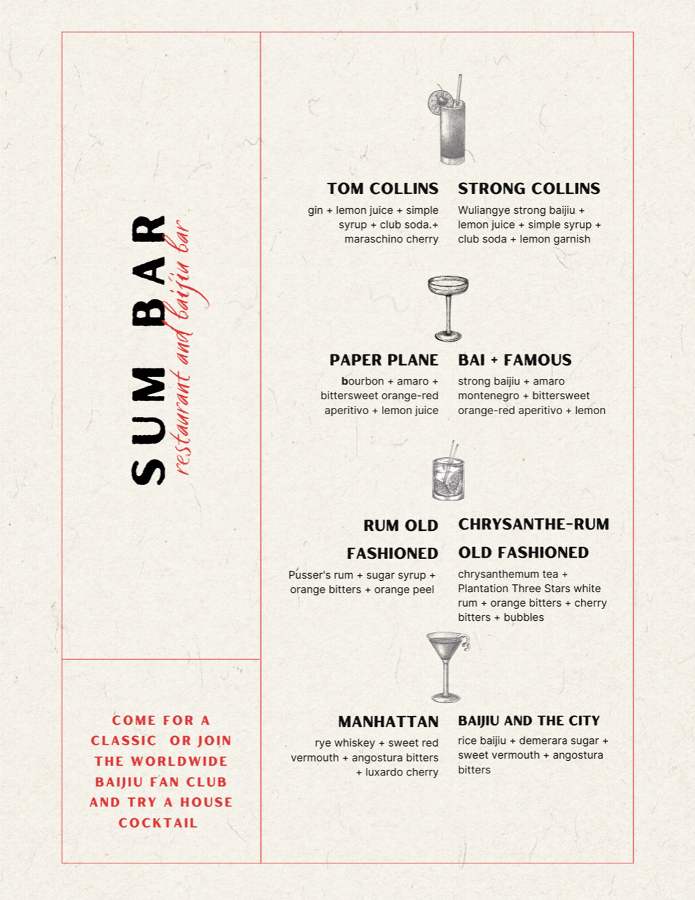 Dim sum restaurant Sum Bar's cocktail menu