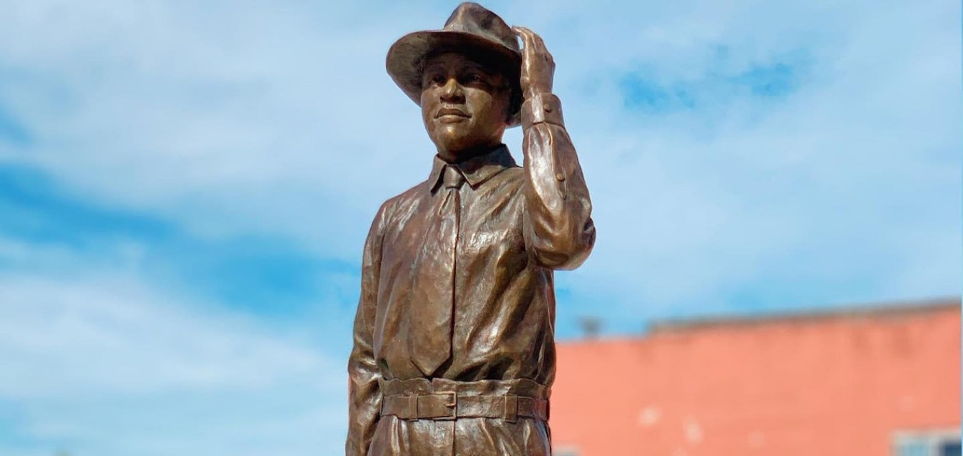 Emmett Till statue in Greenwood, Mississippi