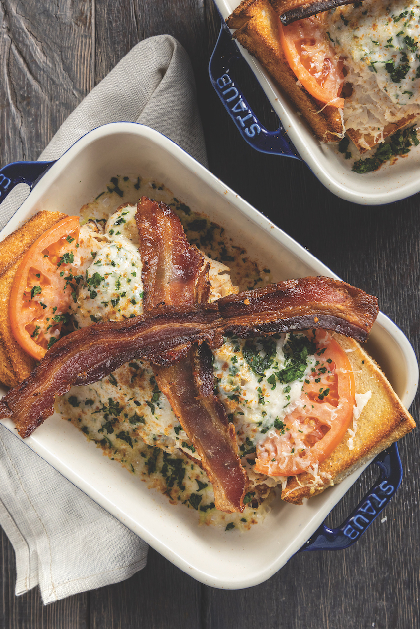 Kentucky Hot Brown in a small baking dish