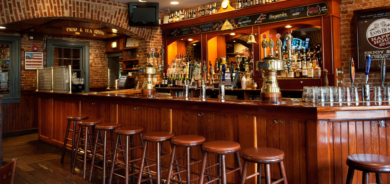 Seats at the bar inside an Irish Pub