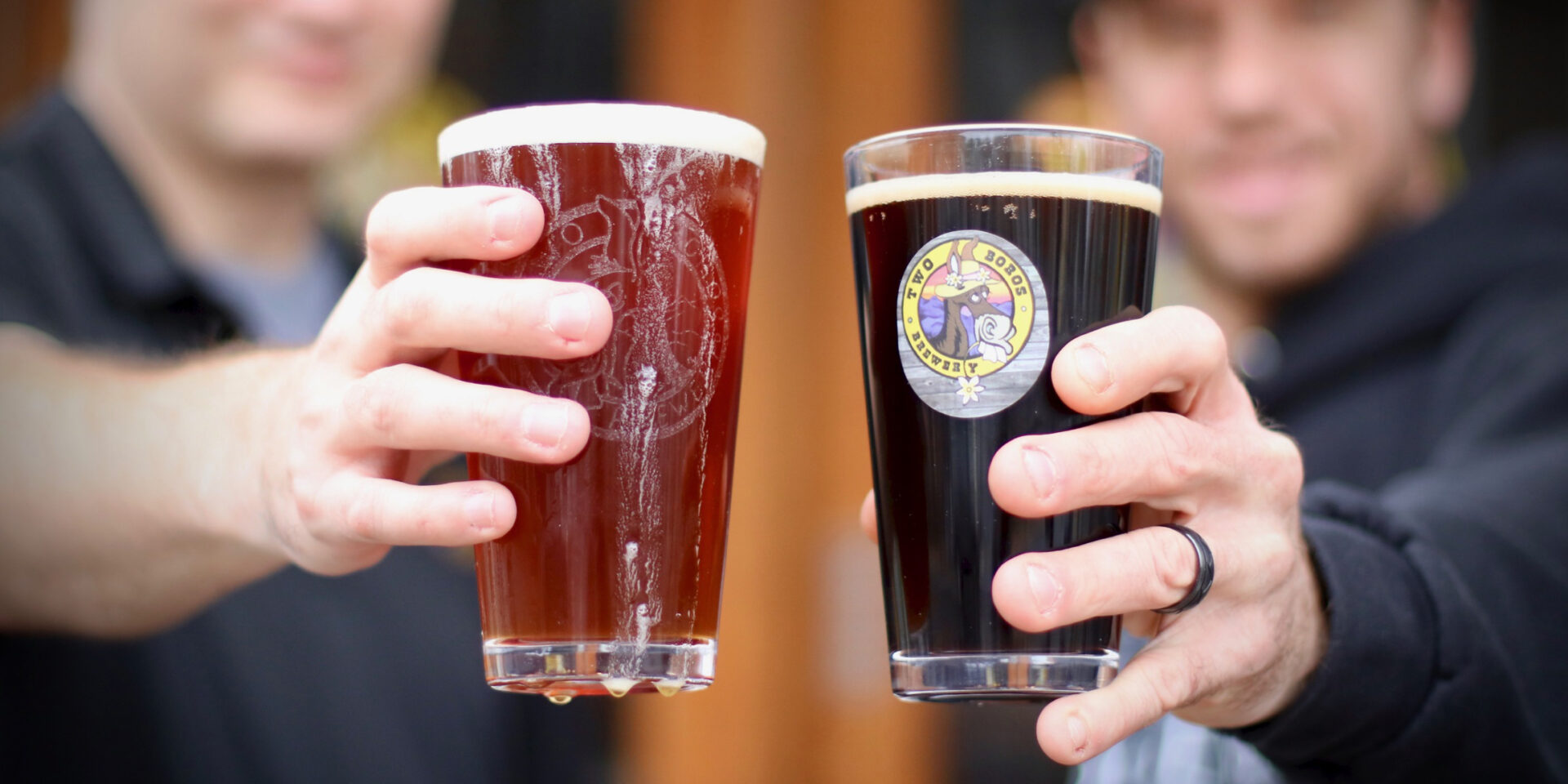 Toasting pints of beer in Wilkesboro, NC