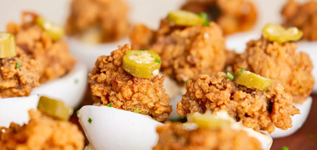 Deviled Eggs with fried oysters