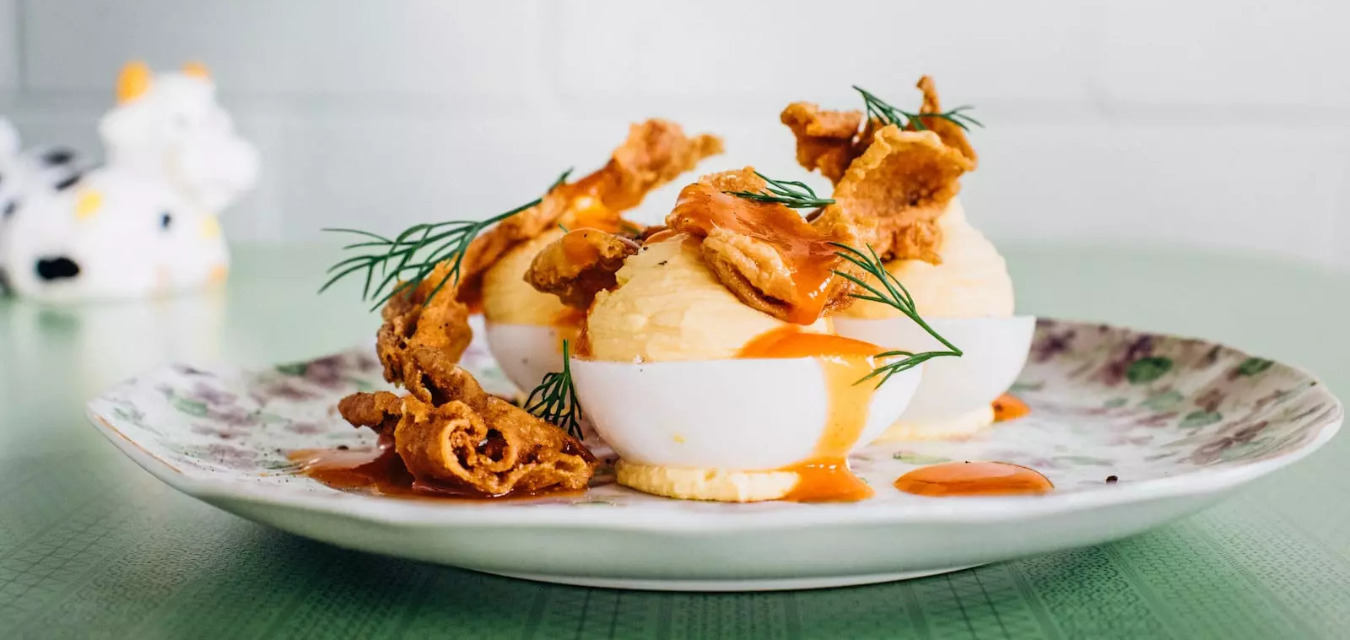 Deviled Eggs Recipe with Fried Chicken Skins