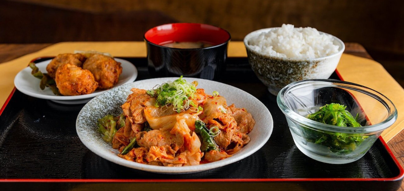 A tray of Korean and Japanese food from one of the Peachtree City Restaurants