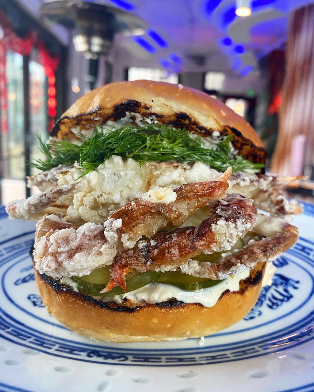 Pink Bellies' double fried soft shell crab sandwich