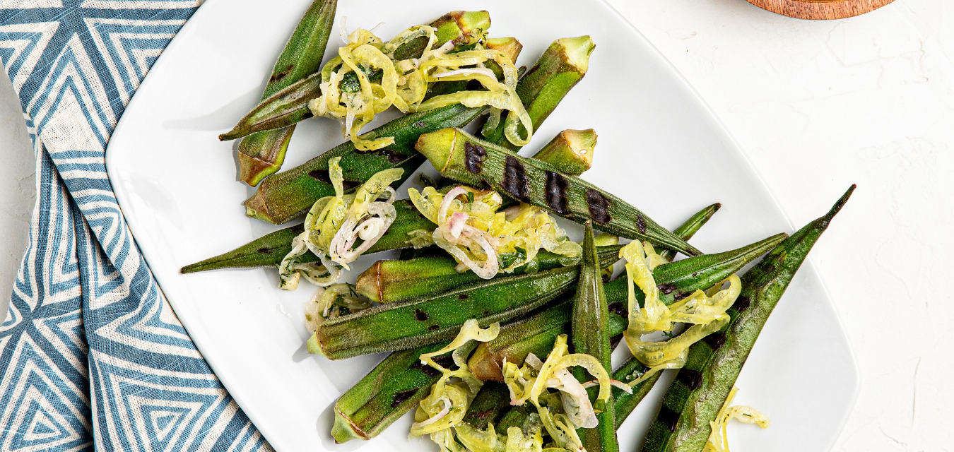 Grilled Okra with Alabama White Sauce