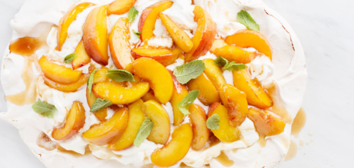 Peach Pavlova with Whipped Cream Feature