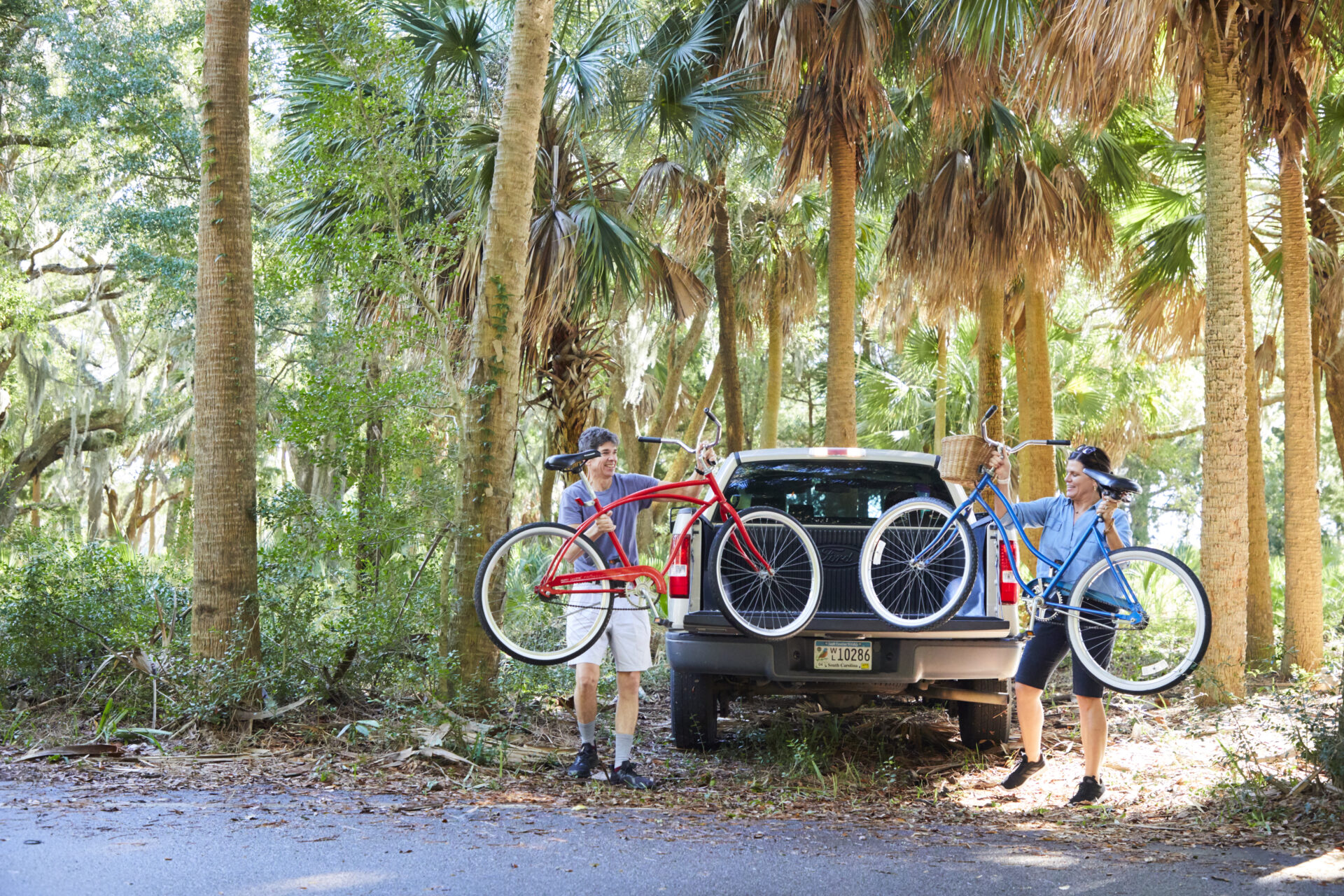 Bicycles being placed in a pickup truck at Pinckney in the South Carolina Lowcountry