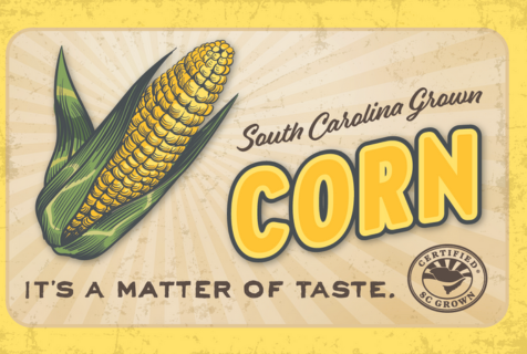 Retro sign for South Carolina Corn for what's in season