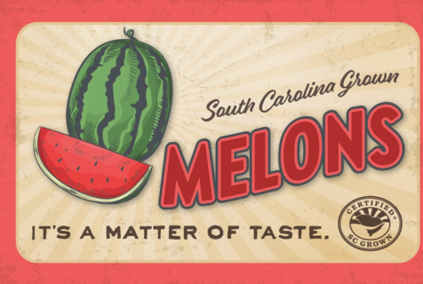 Retro sign for South Carolina Watermelon for what's in season