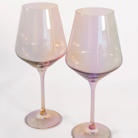 two iridescent wine glasses