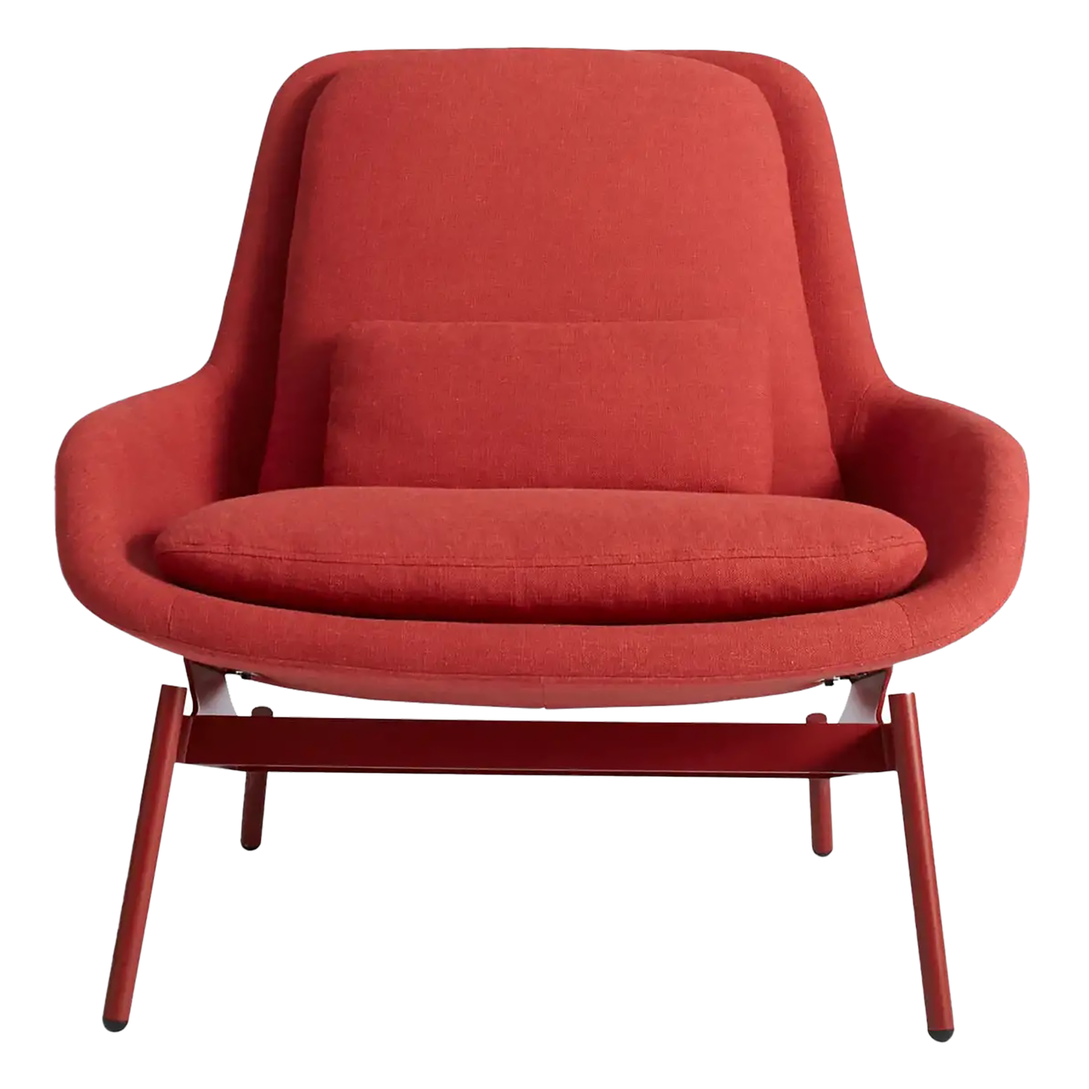 featured in the Russell nashville: a big wooden, red lounge chair with a. little pillow