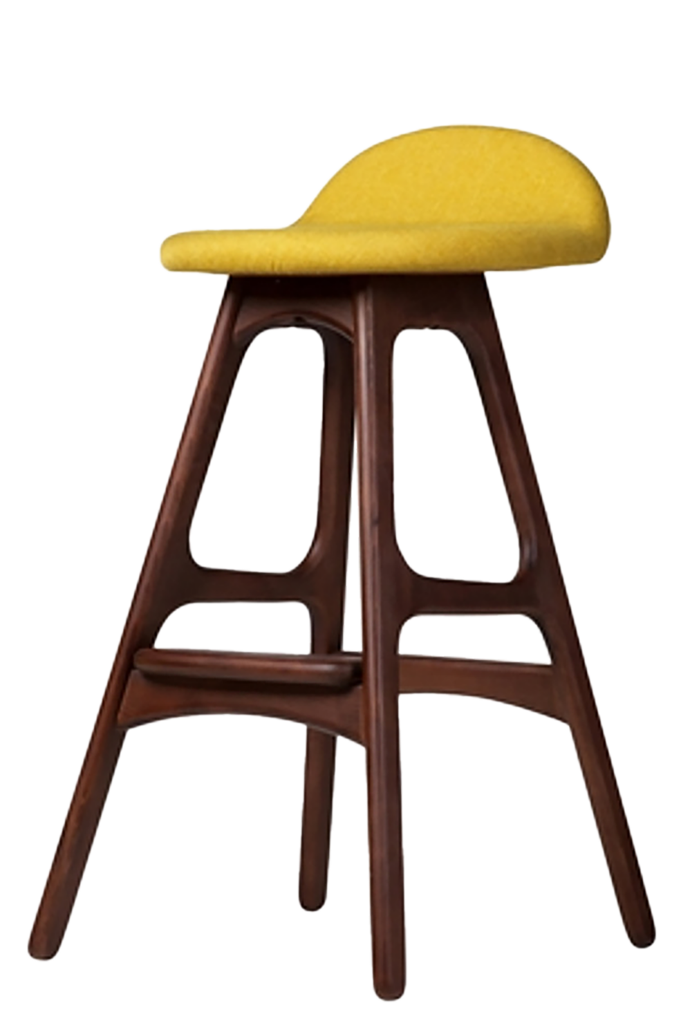 featured in the Russell nashville: a wooden stool with a backless, mustard yellow seat 